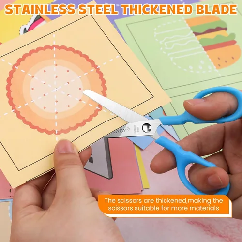 Miniatura 5 de BURVAGY Paquete de 60 tijeras para niños pequeños de 5 pulgadas, cuchillas afiladas de acero inoxidable, tijeras de agarre cómodo para niños, papel