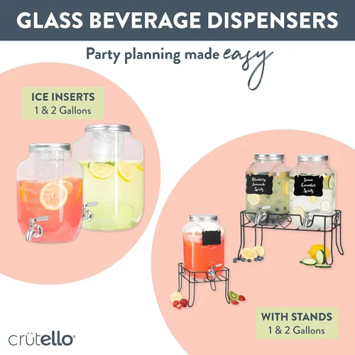 Miniatura 7 de Crutello Dispensador de bebidas de vidrio para exteriores con espita de acero inoxidable y cilindro de hielo, dispensador de bebidas de 2 galones