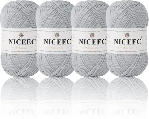 Miniatura 54 de NICEEC 4 madejas de hilo de algodón suave para bebé, 4 capas, manualidades DIY, peso fingering, hilo para manta para ganchillo y tejido, total 700