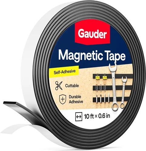 GAUDER Cinta magnética con adhesivo 3M - Fuerte tira magnética autoadhesiva - Rollo de cinta magnética fuerte con longitud cortable y parte trasera