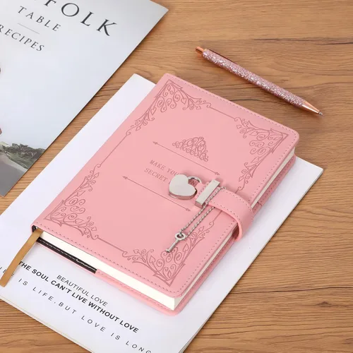 Miniatura 5 de Diario con candado en forma de corazón con bolígrafo, tamaño A5, cuero PU suave, diario con cierre, planificador personal, cuaderno de escritura