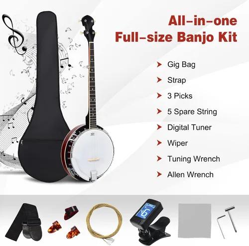 Miniatura 6 de Costzon Banjo de 5 cuerdas 24 soporte con 5º sintonizador engranado y mango cerrado de rango medio, kit para principiantes con bolsa de tela Oxford