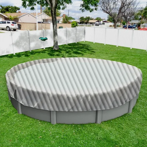 Miniatura 11 de Windscreen4less Cubierta de seguridad redonda de invierno para piscina de 14 pies con cable de alambre a lo largo de los bordes, cabrestante