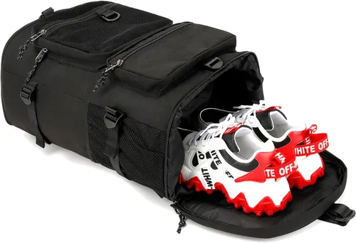 Miniatura 7 de Kalesi Bolsa de lona para gimnasio, 4 vías, impermeable, con compartimento para zapatos, para viajes, deporte, senderismo, laptop, Negro, X-Grande
