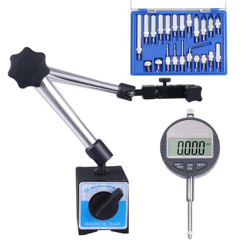 Miniatura 5 de Indicador de esfera digital electrónico con base magnética ajustable de precisión, brazo largo 0-1" / 25.4mm, conversión de pulgadas/metros, medidor