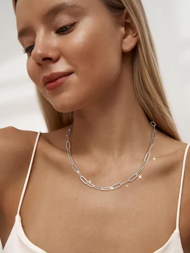 Miniatura 3 de MBW Collar de cadena de clip de plata para mujer, delicado collar de gargantilla de plata de ley para mujer, collar de eslabones simples, largos