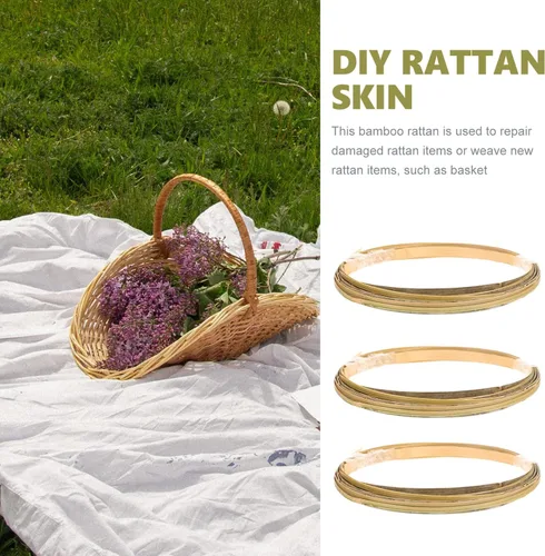 Miniatura 6 de EXCEART Tiras 3 rollos de caña plana ancha fina caña de bambú natural Bobina plana para cesta de tejer suministros de caña de ratán correas DIY Verde