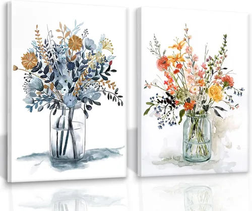 Miniatura 7 de Lienzo decorativo para pared, 2 piezas de vaca campestre con flores, girasol, lienzo, cuadros, rústico, lindo y humorístico, estampado de vaca