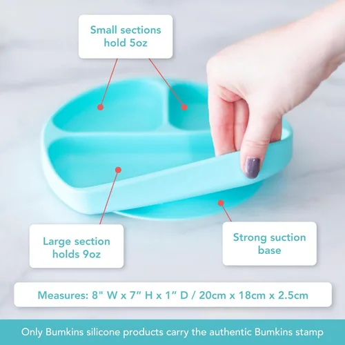 Miniatura 5 de Bumkins Plato de silicona con agarre, plato de succión dividido, plato para bebé o niño pequeño, sin BPA, apto para microondas y lavavajillas