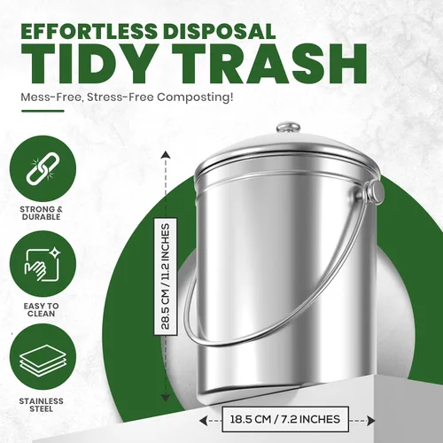Miniatura 2 de Utopia Kitchen contenedor de compost para interior, compostaje sin olor con filtro de carbón, compostador grande de acero inoxidable de 1.3 galones