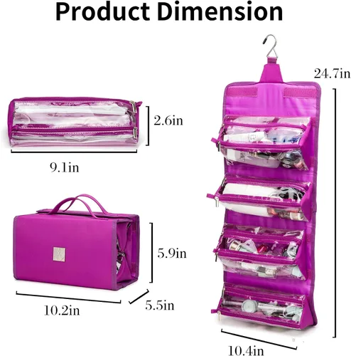 Miniatura 3 de ROYALFAIR Bolsa de maquillaje enrollable, bolsa de aseo de viaje para mujer con 4 bolsas transparentes aprobadas por la TSA, organizador de viaje