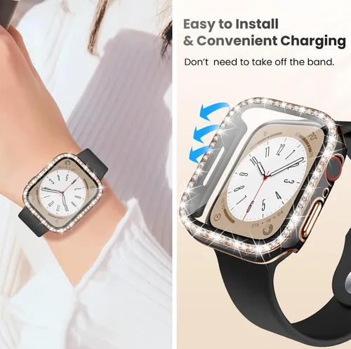 Miniatura 8 de Goton - Pack de 2 Fundas Bling para Apple Watch con Protector de Pantalla 40mm SE 3/2/1, Series 6/5/4, Funda con Purpurina para Mujer con Diamantes