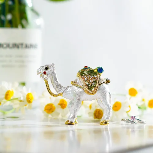 Miniatura 6 de YU FENG Pequeña y bonita figura de camello coleccionable, caja de joyería de cristal con bisagras de animales, adorno de decoración de camello
