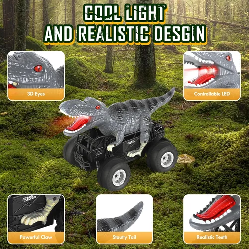 Miniatura 5 de Auto de Control Remoto, 2.4GHz 1:18 Autos RC con Luz, 98 Pies 8KM/H 2 Baterías Recargables, Juguete de Camión Monstruo de Control Remoto Todo Verde