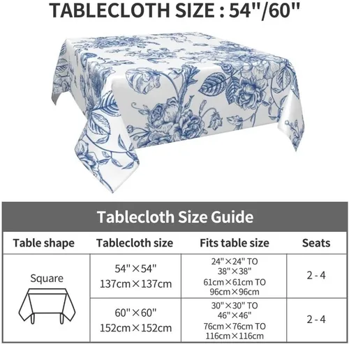 Miniatura 6 de BETGINY - Mantel cuadrado floral azul de 54 x 54 pulgadas, mantel decorativo de estilo chinoiserie con flores, tela rústica lavable para granja
