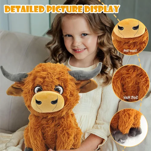 Miniatura 4 de Juguete de peluche de vaca de las tierras altas de 12 pulgadas, animal de peluche de gran tamaño, mullido, lindo y mullido ganado de las tierras