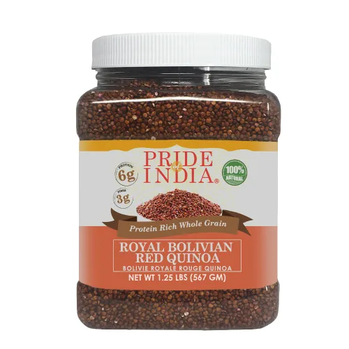 Pride Of India - Quinua real roja natural - 100% boliviana de grado superior rico en proteínas de grano entero, tarro de 1.5 libras (24oz)
