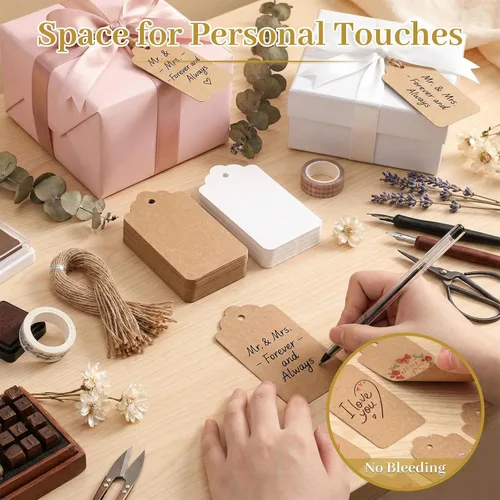 Miniatura 4 de SallyFashion 200 etiquetas de regalo con cuerda adjunta, etiquetas colgantes de papel kraft de 2 x 4 pulgadas para ropa, manualidades, boda, Mixto