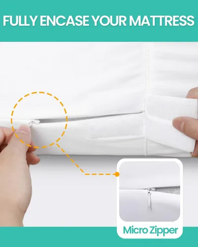 Miniatura 4 de Funda protectora de colchón King con cremallera sellada y tela de rizo: 76 x 80 pulgadas, se adapta a [13/14/15/16 pulgadas] de profundidad, funda