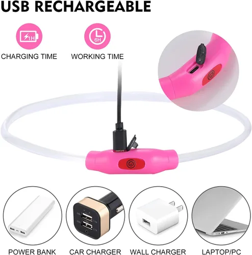 Miniatura 5 de NOVKIN Collar de perro con luz LED, collar de perro con luz recargable, luces para perros impermeables IP67 para caminar por la noche, collar de Rojo