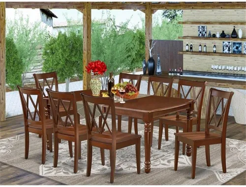 Miniatura 2 de Atlin Designs Juego de mesa de comedor de madera de 9 piezas en caoba