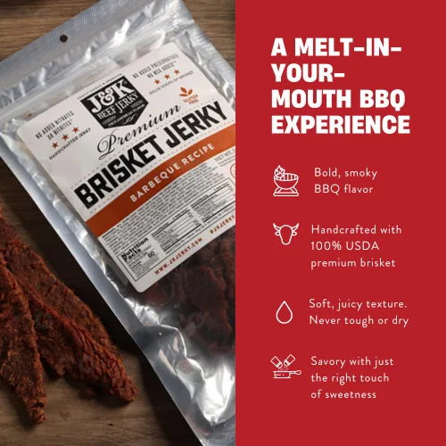 Miniatura 2 de J&K - Cecina de pechuga de res – Sabor BBQ – Hecho a mano en lotes pequeños hechos en Estados Unidos – Aperitivo audaz y ahumado – Bolsa grande de 7