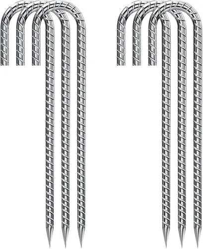 Miniatura 16 de Estacas de Varilla de Refuerzo de 12 Pulgadas Galvanizadas, Estacas para Trampolín con Gancho en U Paquete de 6 Anclajes de Suelo Estacas