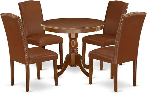 Miniatura 23 de East West Furniture ANEN3-LWH-06 - Juego de mesa de cocina de 3 piezas contiene una mesa de comedor redonda con pedestal y 2 sillas de comedor