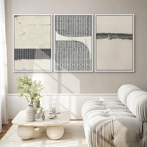 Miniatura 358 de SIGNWIN Lienzo enmarcado para pared, arte con pinceladas de flujo neutro en tonos beige abstractos, ilustraciones, arte moderno, decorativo