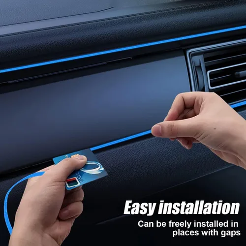 Miniatura 5 de Tira de luces LED para el interior del automóvil, 16 pies de luz de neón con borde de costura para encendedor de cigarrillos automáticos, kits