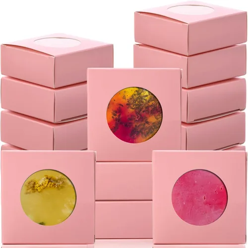 Miniatura 11 de TaoBary 100 Cajas de Jabón para Caseros, Cajas Pequeñas de Papel para Embalaje de Regalo de 3 x 3 x 1.2 Pulgadas con Ventana, Envoltorios de Regalo
