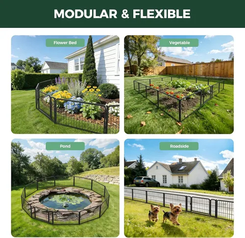 Miniatura 5 de FXW Valla de jardín al aire libre para el patio, 17 pulgadas de alto x 29.3 pies de largo, barrera de metal resistente para animales, para perros
