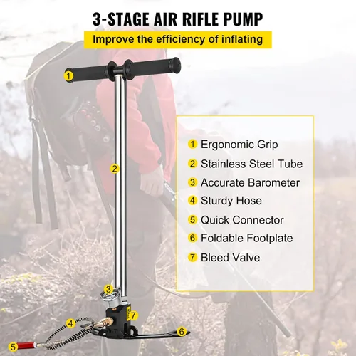 Miniatura 3 de BestEquip Airgun PCP Pump 4500PSI Bomba de mano de alta presión Bomba de 3 etapas Bomba de aire PCP