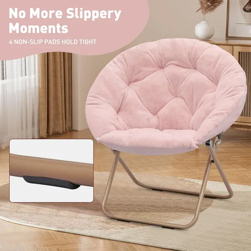 Miniatura 8 de MoNiBloom Silla redonda plegable de piel sintética para dormitorio, sala de estar, dormitorio, marco de metal plegable, de gran tamaño, cómoda