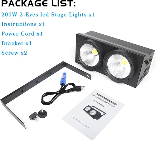 Miniatura 7 de MAD OWL Luces LED de 200 W, 2 ojos fríos y blancos cálidos, control DMX, activación de sonido, estroboscópico COB para teatro, iglesia, eventos