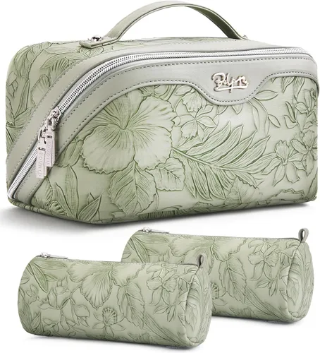 Miniatura 18 de BOYATU Bolsas de maquillaje de viaje Bolsa organizadora de cosméticos: Juego de 3 bolsas de maquillaje de gran capacidad, bolsas de aseo de piel