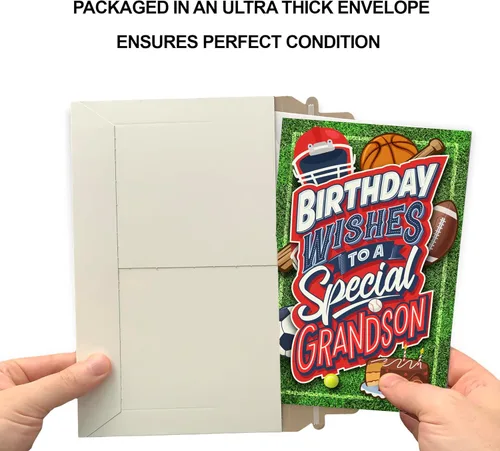 Miniatura 5 de Prime Greetings Tarjeta de cumpleaños para nieto, hecha en Estados Unidos, ecológica, cartulina gruesa con sobre premium de 5 x 7.75 pulgadas