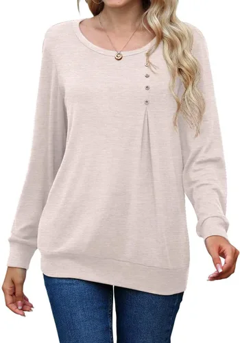 Miniatura 3 de JINKESI Blusa casual de manga larga para mujer, cuello redondo