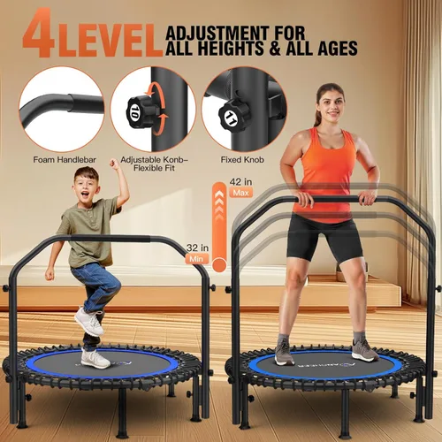 Miniatura 3 de ANCHEER - Trampolín de entrenamiento plegable de 40 pulgadas con cuerdas de resistencia y cuerdas elásticas mejoradas, manubrio ajustable de 4
