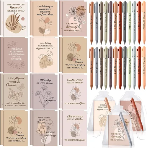 Miniatura 22 de Mooliwe Conjunto de Regalo de Afirmación Positiva de 24 Juegos/48 Piezas, Cuadernos de Gratitud con Bolígrafos, Bolsas Pequeñas, Blocs de Notas