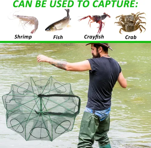 Miniatura 5 de 2 trampas de cebo de pesca para cangrejos de 10 agujeros y 2 piezas trampa cuadrada para cangrejo para cangrejo, trampa de pesca para peces