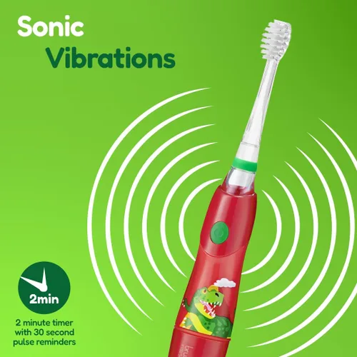 Miniatura 4 de brush-baby - KidzSonic Dinosaur Cepillo de dientes eléctrico para niños a partir de 3 años con luces LED de discoteca, vibraciones sónicas suaves