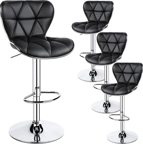 Miniatura 15 de Yaheetech Juego de 2 taburetes de bar, taburetes de bar ajustables de piel sintética con respaldo de concha, sillas de bar con reposapiés para Negro