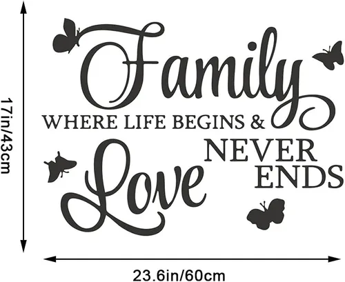 Miniatura 6 de Family Where Life Begins and Love Never Ends - Adhesivo con mariposas, calcomanías de vinilo extraíbles para pared, frases inspiradoras de arte