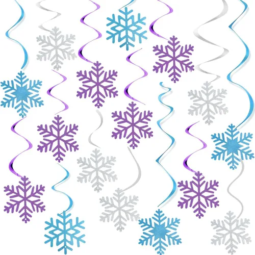 30 decoraciones de remolino colgante de copo de nieve congelado, copos de nieve de invierno, serpentinas de techo para decoración de nieve brillante