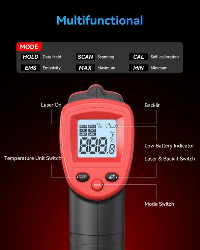 Miniatura 6 de Wintact Termómetro Infrarrojo Pistola de Temperatura -58℉ a 1094℉, Pistola Digital IR de Temperatura Superficial, Pistola Térmica Láser Sin Contacto
