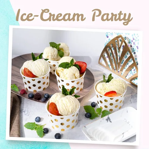 Miniatura 2 de MATICAN Vasos de papel para helado, paquete de 100 cuencos desechables de postre de 5.5 onzas para bebidas calientes y frías, 5.5 onzas, lunares