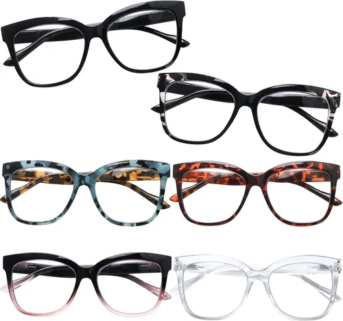 Miniatura 8 de Paquete de 6 lentes de lectura estilo Oprah para mujeres y hombres, bloqueo de luz azul, cuadrados de gran tamaño, para lectura de computadora