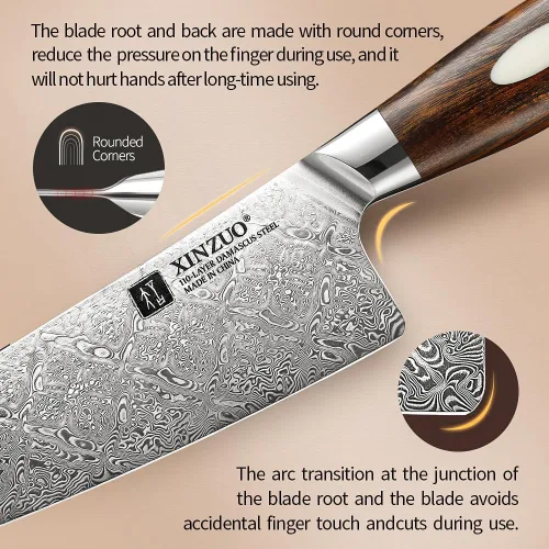 Miniatura 3 de XINZUO Cuchillo de chef de acero de Damasco de 8.3 pulgadas, 110 capas, cuchillo de cocina profesional forjado a mano, espiga completa, cuchillo