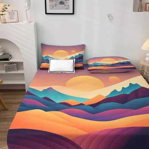Miniatura 2 de Sun Sheets - Juego de sábanas de 3 piezas con estampado bohemio de montaña, sábanas y fundas de almohada estampadas - Sábana bajera ajustable